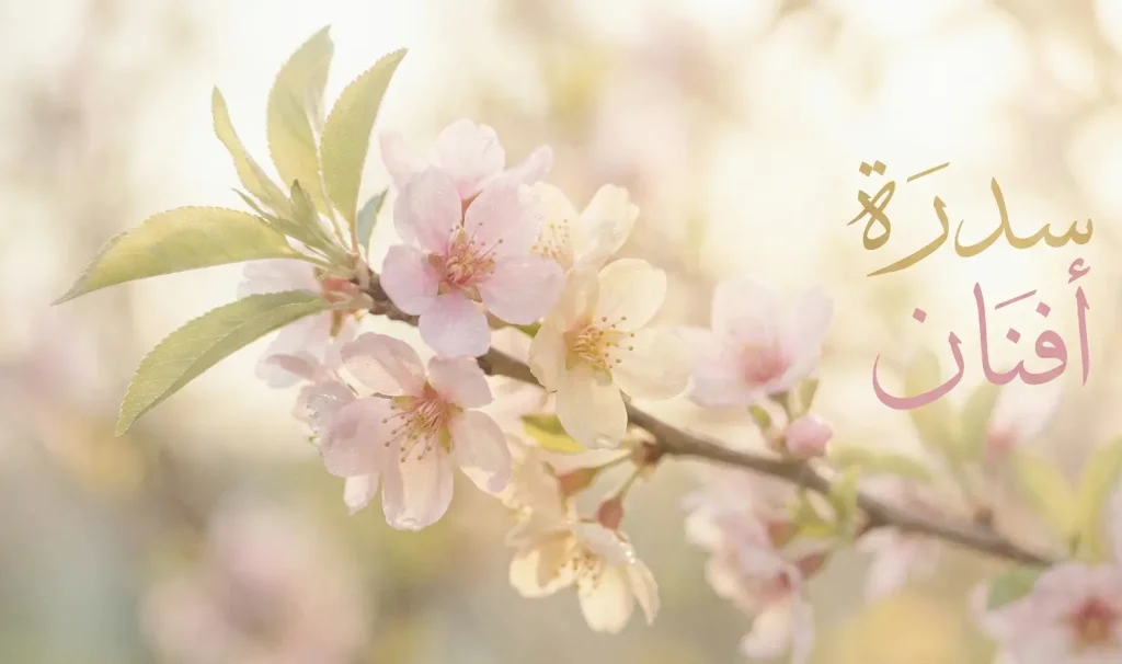 Blooming flowers and green branches representing Quranic names for girls like Sidra and Afnan.