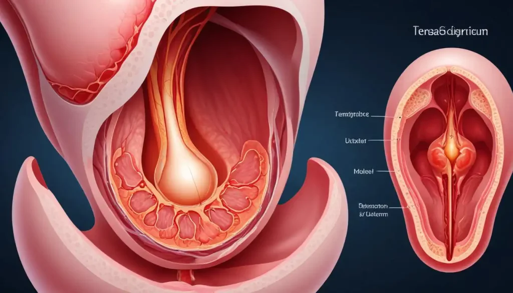Illustration of early pregnancy uterus thickening and corpus luteum function.