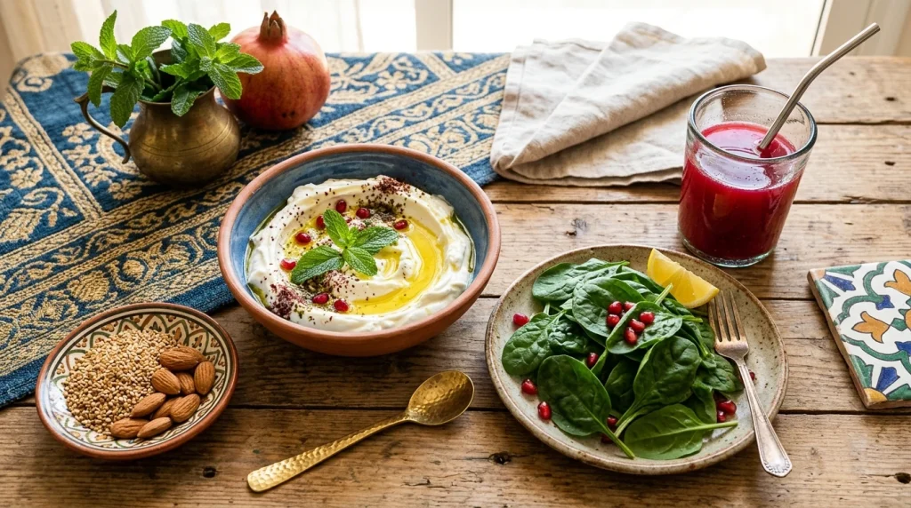  Arabic diet rich in Calcium and Iron for bone ossification and blood volume expansion during week 15 of pregnancy.