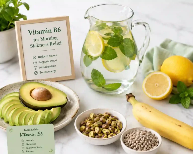 Foods rich in Vitamin B6 and proper hydration strategies for week 6 of pregnancy.