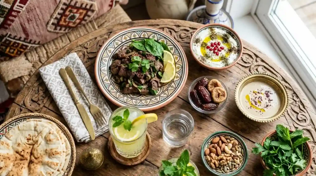 Arab diet rich in Iron and Calcium to support third-trimester fetal growth and prevent maternal anemia.