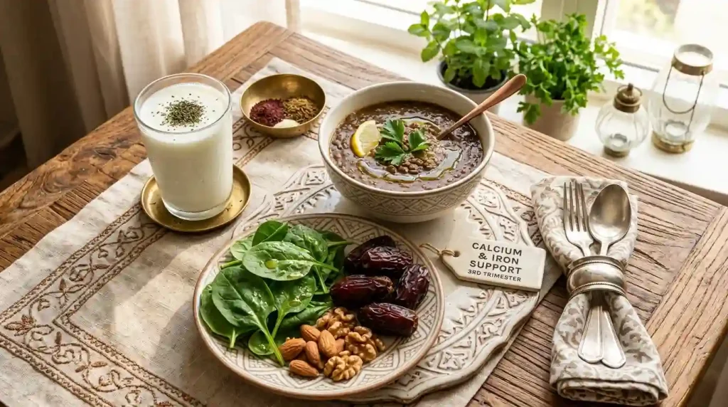 Arab diet rich in Iron and Calcium to support the massive fetal weight gain in week 30.