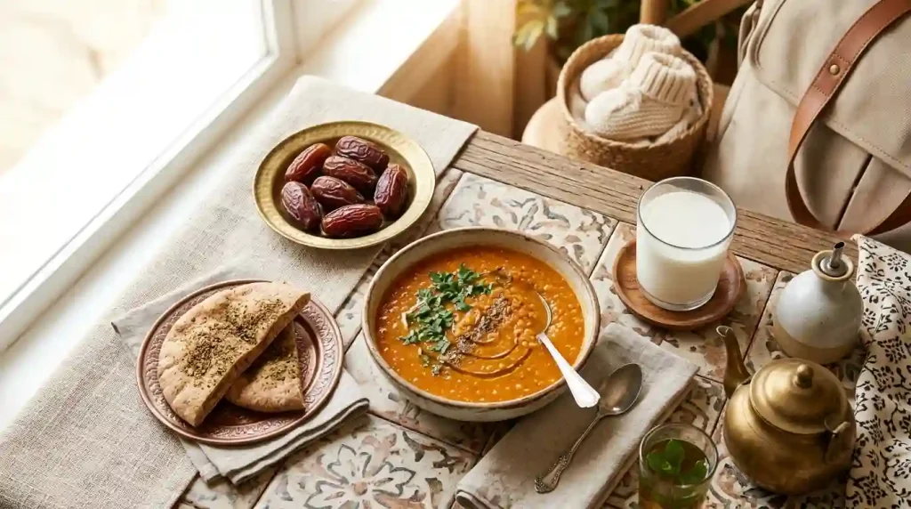 Arab diet rich in complex carbohydrates and protein for the third trimester energy needs.