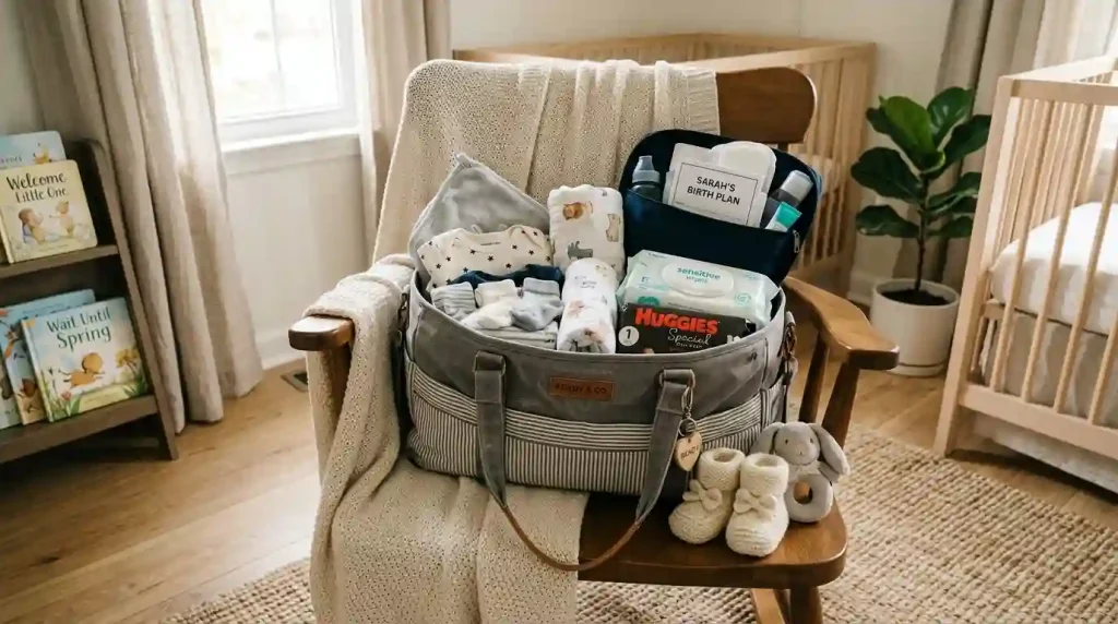  A fully packed hospital bag with baby essentials, symbolizing readiness for labor.